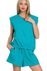 Zenana French Terry Sleeveless Top & Shorts Set OutfitFlow